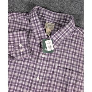 LL Bean Wrinkle Free Ultrasoft Brushed Cotton Shirt Mens XL Reg Purple Plaid NWT